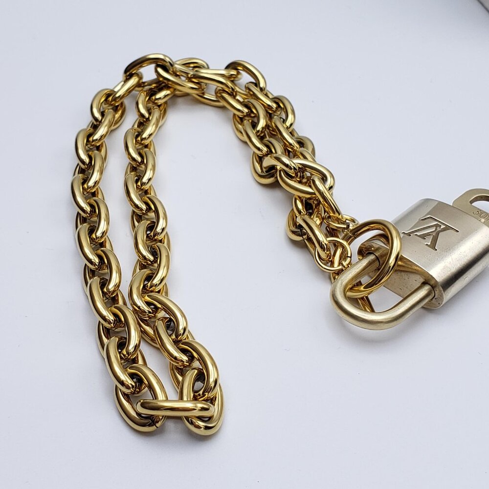 Authentic Louis Vuitton Gold Padlock w/Unbranded Stainless Steel Chain Necklace - Picture 9 of 14